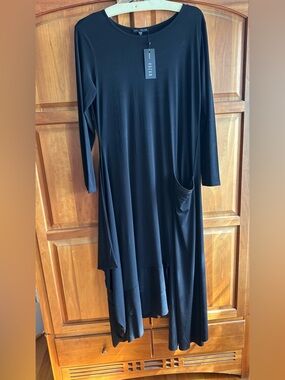 Kozan Boutique Brand Black Long Sleeve Asymmetric Hem Dress w/pocket XL, NWT